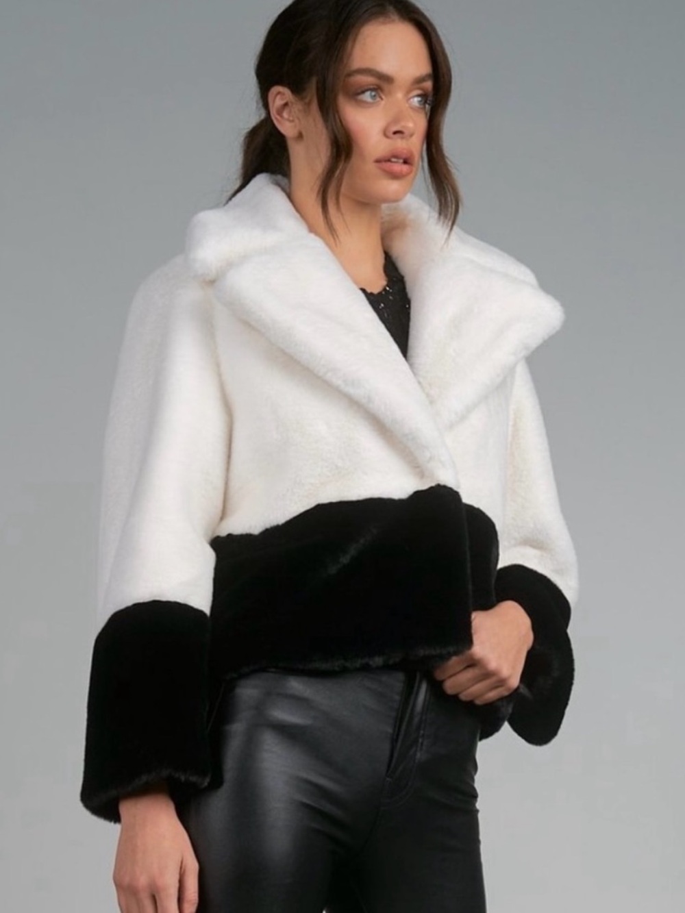 Elan Black White Colorblock Teddy Jacket Women’s Large